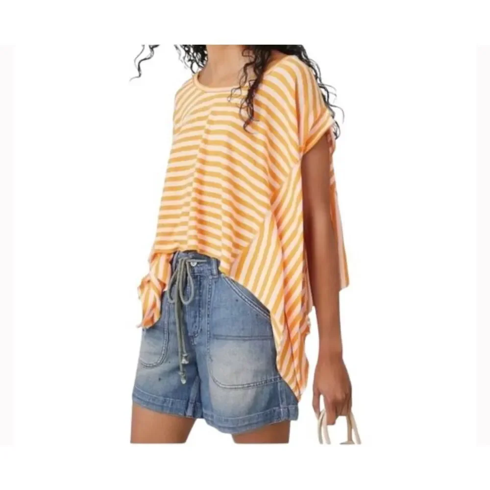 Free People X We The Free Angel Striped Tee pink orange size XS NEW
